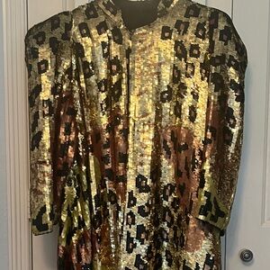 Gold Animal Print Sequin Jacket Vintage 80’s Leopard  Sequin Kimono jacket